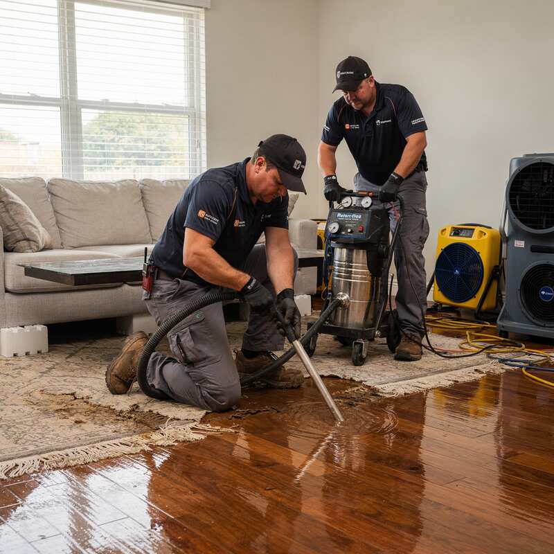 Professional water damage restoration team at work